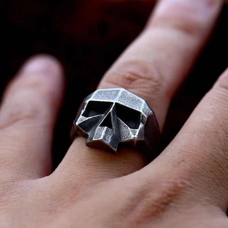 Retro Stainless Steel Robot Ghost Head Ring for Foreign Trade New Punk Hip-Hop Skull Titanium Steel Ring