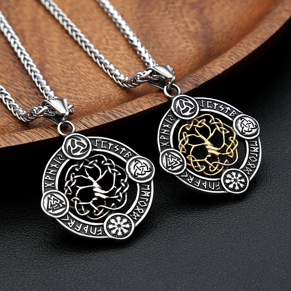 Odin Steel Pendant Vintage Viking Tree Life 316L