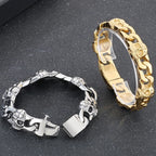 Punk Gothic Men's Bracelets With Skull Head Cuban Link Chain Man Bracelet for Men Stainless Steel Skeleton Jewelry