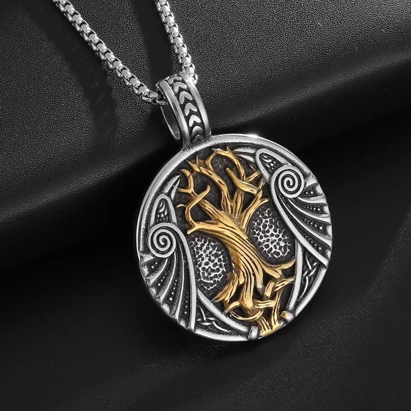 Retro Domineering Ouroboros Wrapped Around The Tree of Life Pendant Necklace Men's Personalized Punk Cool Casual