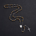 Saint Benedict Virgin Mary Rosary Necklace — Stainless Steel