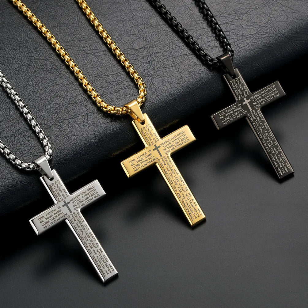 Catholic Cross Stainless Steel Pendant Necklace