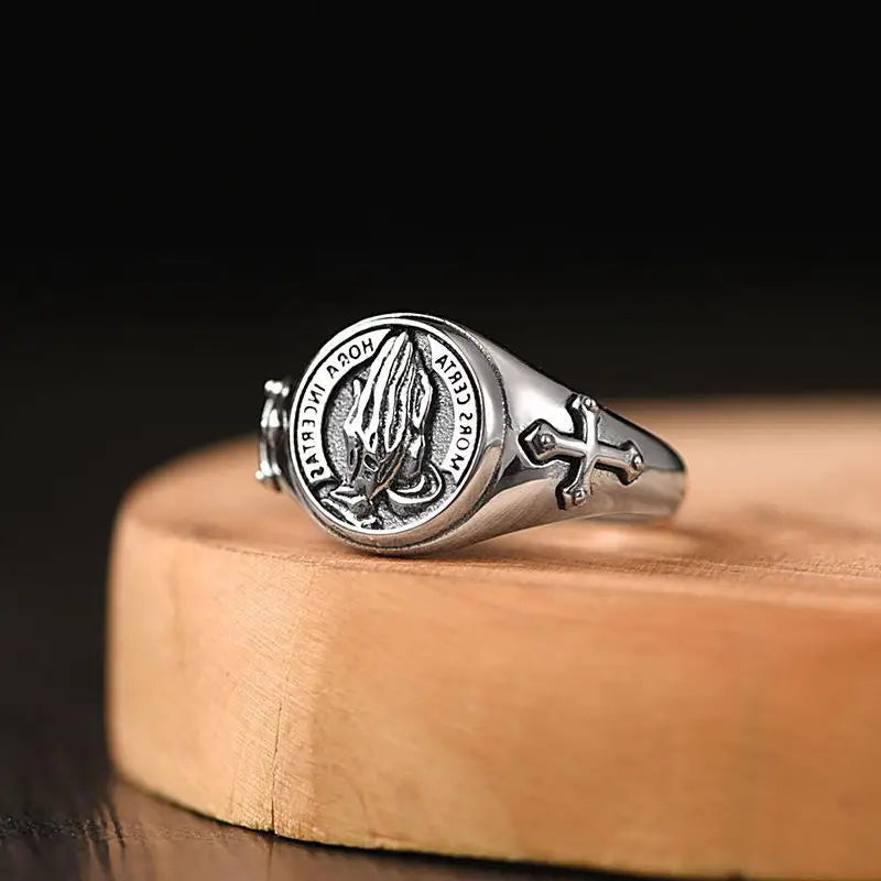 Praying Hands Gothic Punk Ring, Silver-Tone — Zinc Alloy