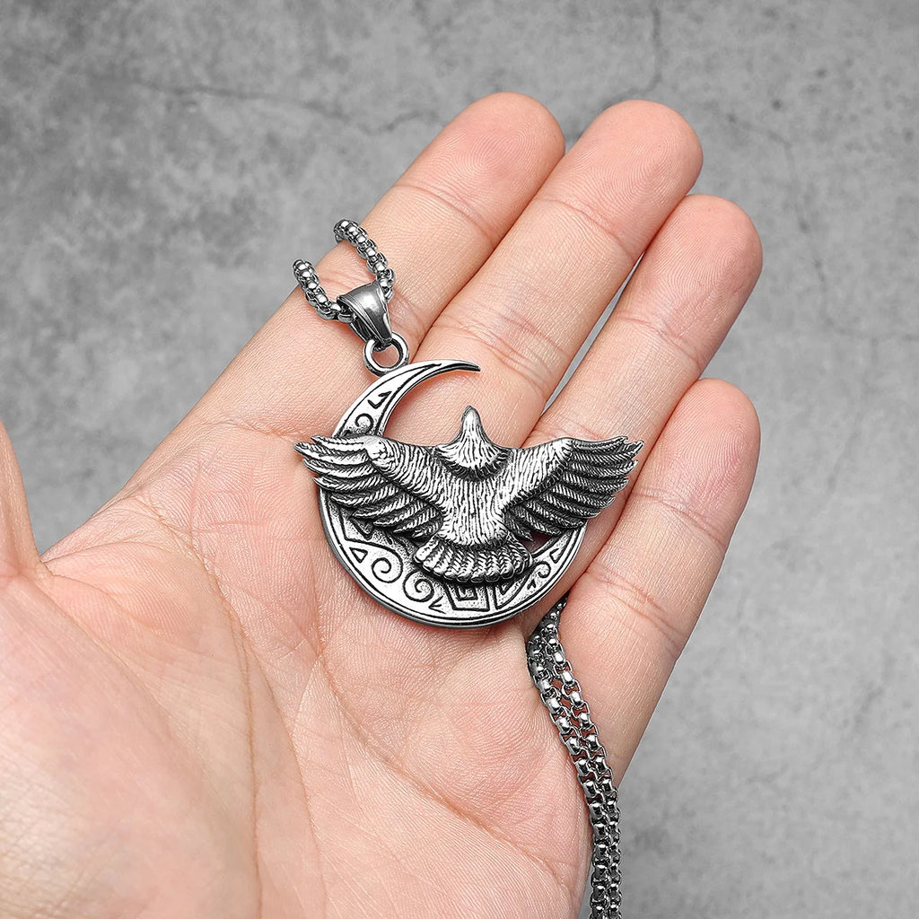 Eagle Moon Pendant Necklace — Stainless Steel