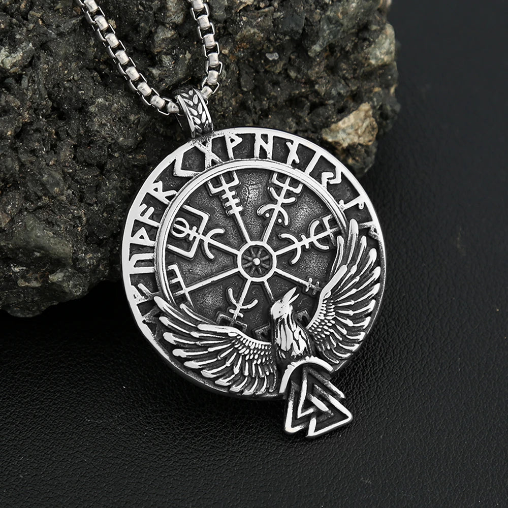 Compass Rune Pendant — Stainless Steel