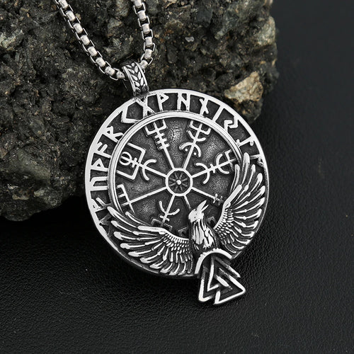 Compass Rune Pendant — Stainless Steel