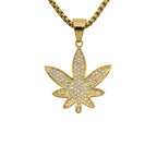 Gold color Pendant Necklace Men women Maple Leaf with rhinestone for Boys Male Steampunk Jewelry