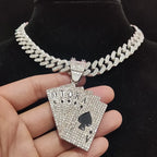 Men Women Hip Hop playing card Pendant Necklace With Crystal Cuban Chain HipHop Iced Out Bling Necklaces Fashion Charm