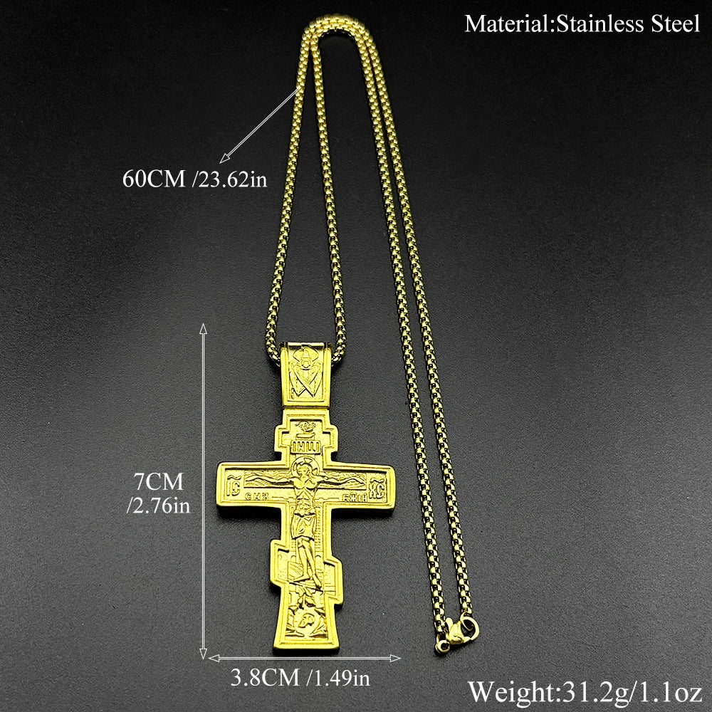 Orthodox IC XC Icon Crucifix Pendant Necklace — Stainless Steel