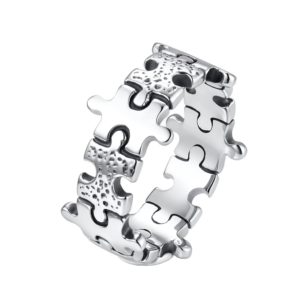 Hammered Jigsaw Puzzle Ring for Men — Stainless Steel