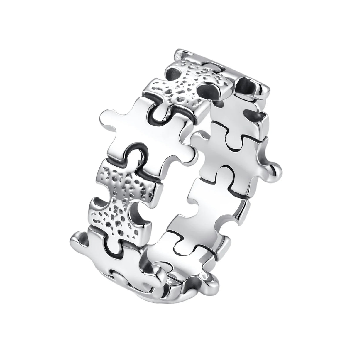 Hammered Jigsaw Puzzle Ring for Men — Stainless Steel