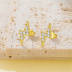 Iced Out Lightning Bolt Stud Earrings — Stainless Steel