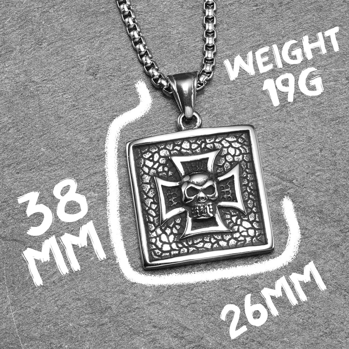 Cross Skull Badge Pendant Necklace Stainless Steel