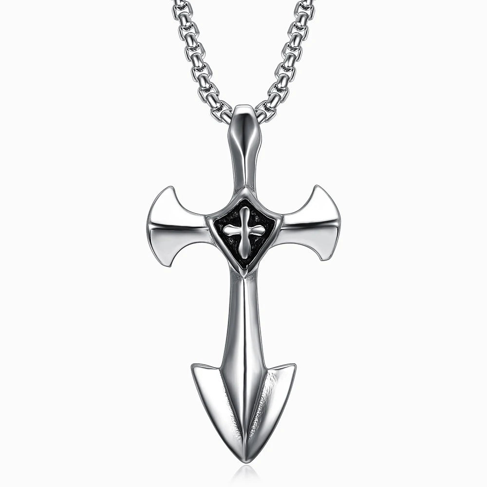 Vintage Punk Hip Hop Templar Knight Cross Pendants Necklaces For Men Women 316L Stainless Steel Fashion Jewerly Drop