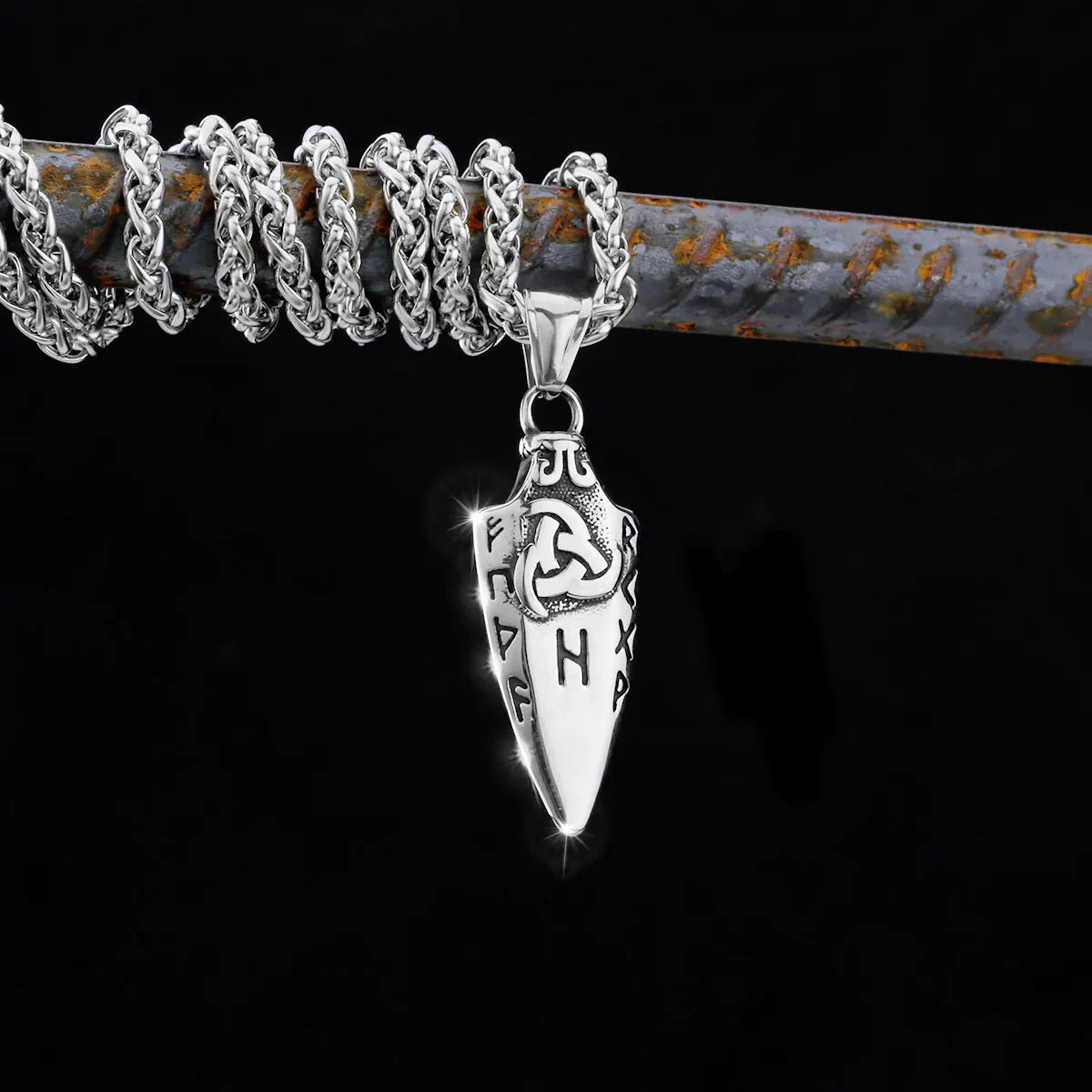Norse Runes Odin's Spear Necklace Men's Gold Color Stainless Steel Arrowhead Pendant Valknut Talisman Male Vikings