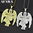 Archangel St.Michael Protect Us Cross Pendant Necklace for Women Men Stainless Steel Gold Color Saint Michael Chain Jewelry