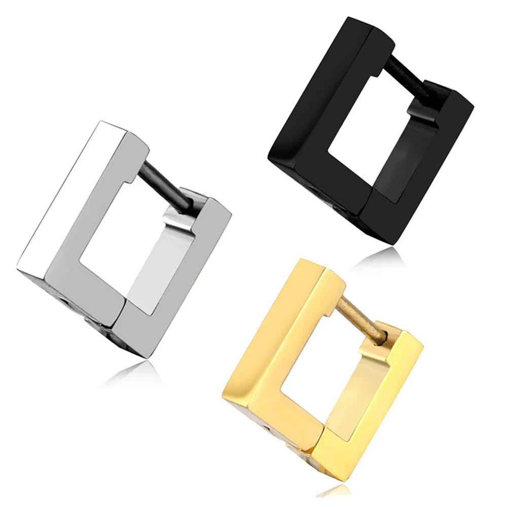 1pc Punk Hiphop Stainless Steel Geometric Type Square Hoop Earrings Ear Buckle Stud Accessories For Men Women Daily