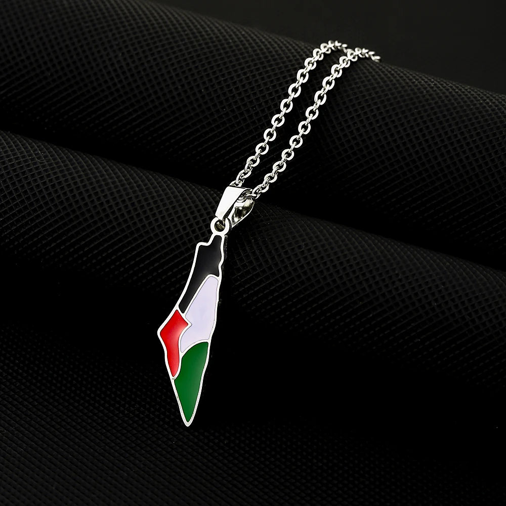 Palestine Map Pendant Necklace — Stainless Steel