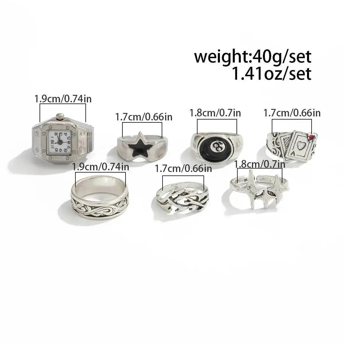 Gothic Silver Pentagram Poker Stack Ring — Silver