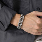 Men's Chunky 8/10/12/15MM Stainless Steel Cuban Chain Bracelets,Never Fade Silver Color Metal Hip Hop Male Wristband Pulseira