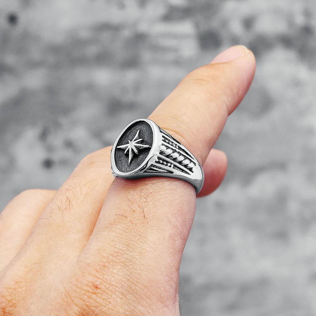 316L Stainless Steel Rings North Star Shining Fashion Men Cool Ring for Friend Rider Biker Jewelry Unique Best Gift