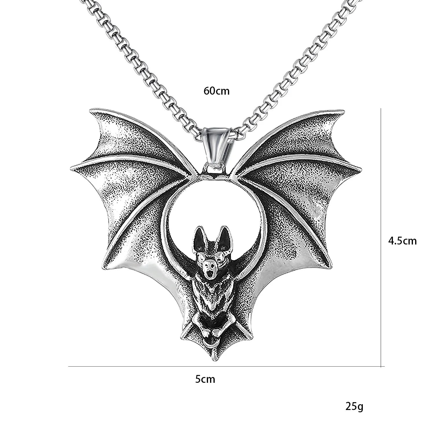 Gothic Bat Pendant Necklace Silver Stainless Steel