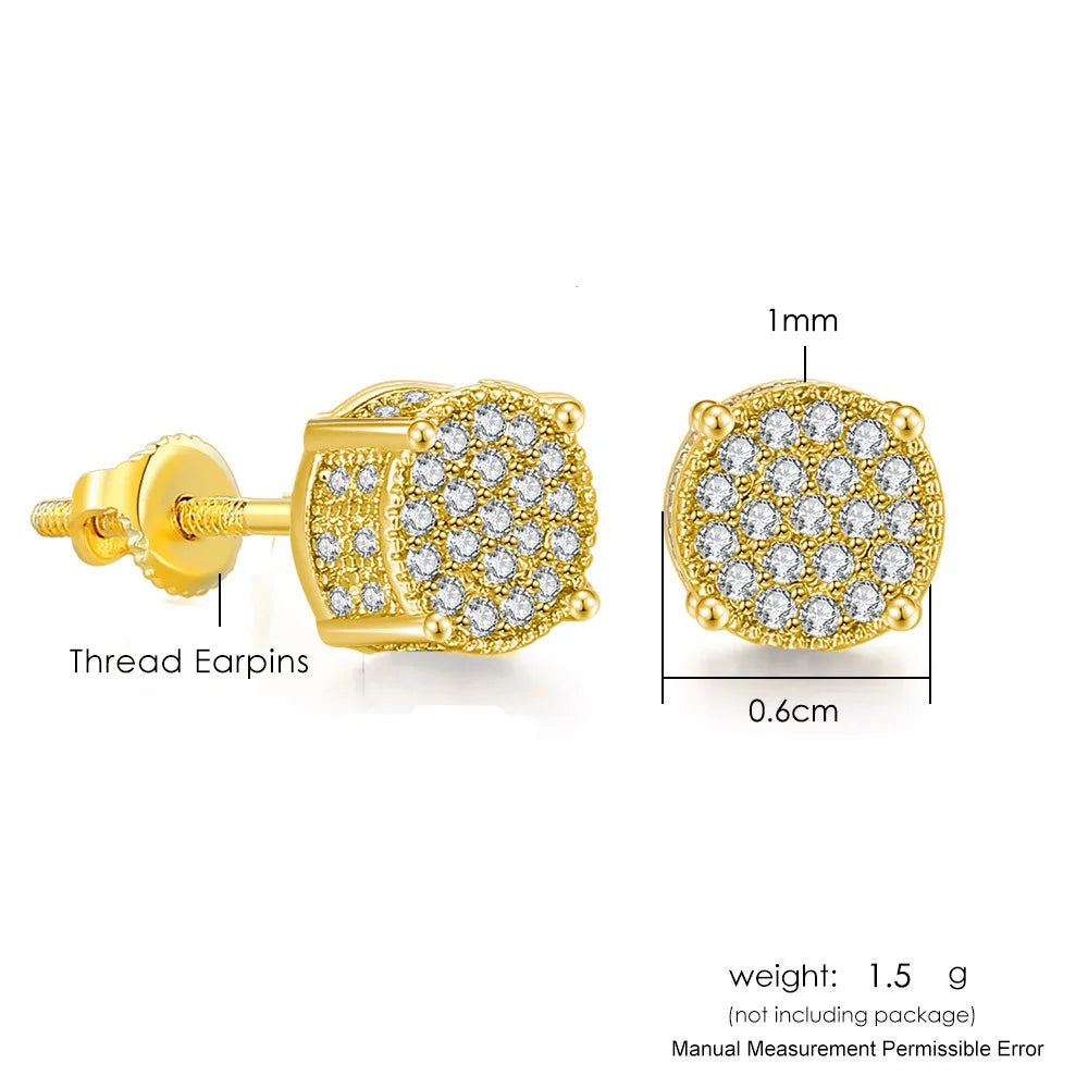 Iced Out Round Square Stud Earrings — Gold