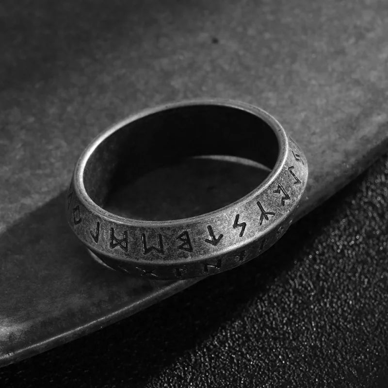 Blackened Viking Stainless Steel Ring Norse Runes Design Retro Gothic Unisex Jewelry Gift for Men Women