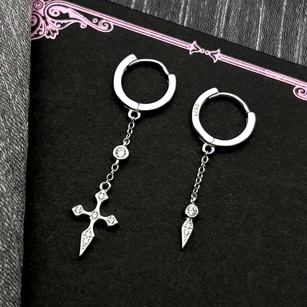 Cross Two-Tone Earrings Sterling Zircons Spike