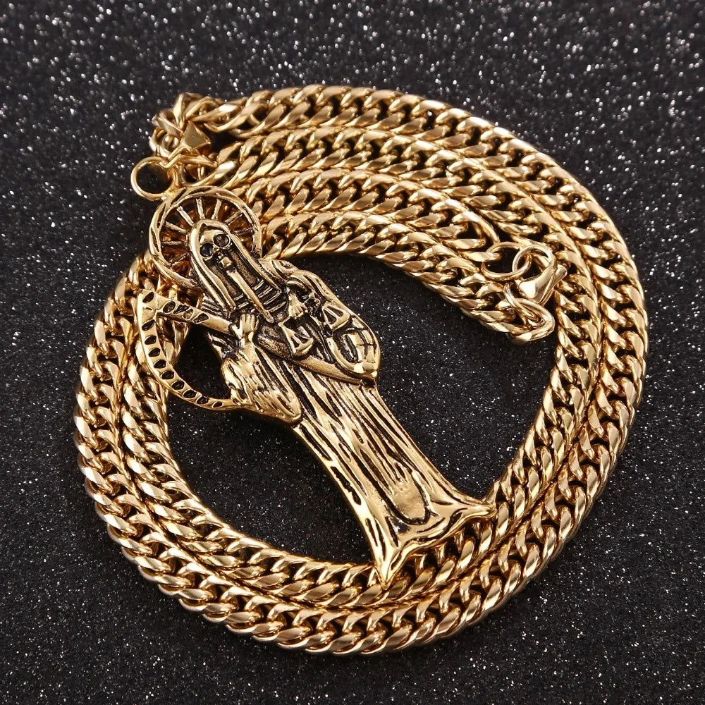 Witaya Classic New Retro Death of Angel Santa Muerte Mens Pendant Necklace 316L Stainless Steel Jewelry Men Party Gift