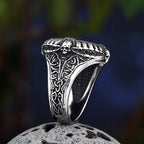 Stainless Steel Viking Compass Runic Statement Rings With Skull Punk Men Vintage Viking Men Rings Jewelry