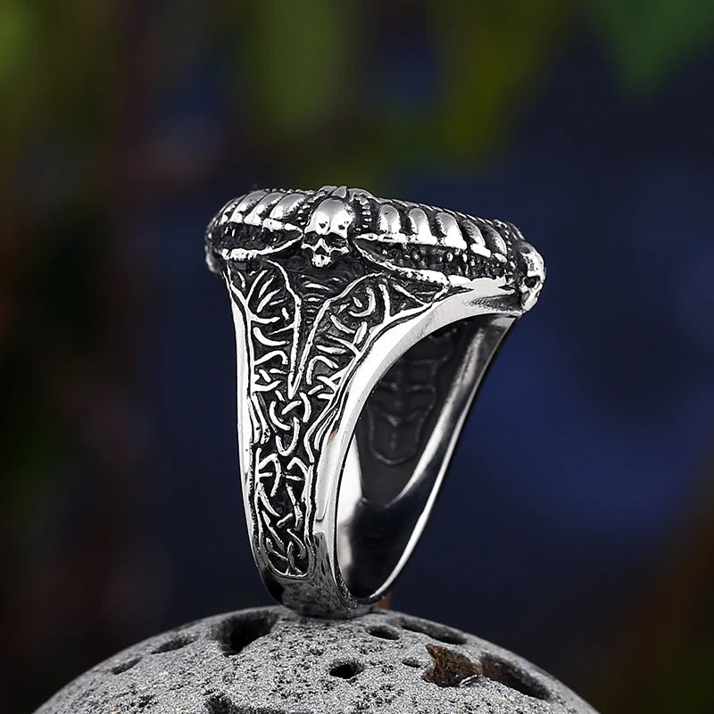 Stainless Steel Viking Compass Runic Statement Rings With Skull Punk Men Vintage Viking Men Rings Jewelry