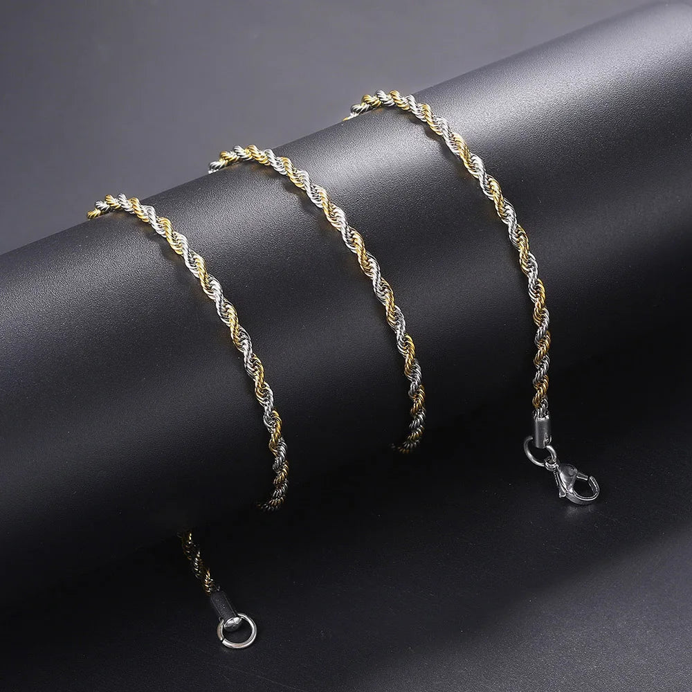 Rope Chain Necklace Two-Tone Stainless Steel 3MM
