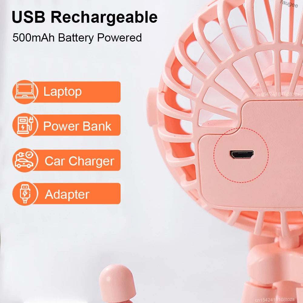 Portable Stroller Fan Mini Baby Clip Fan Smart Octopus Handheld Fan 360° Rotate Bike Car Tripod Fan Rechargeable Clip