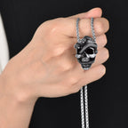 Snake Skull Pendant Necklace — Black Stainless 22"