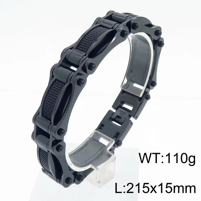 Cool Black Gold Color Bracelet for Man 15MM Width Stainless Steel Chain Men's Wrist Arm Jewelry Birthday Gifts for Boys