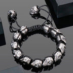 Handmade Braided Man Bracelet Skull Beads On Hand Bands Bracelets for Men Punk Gothic Stainless Steel Men's Jewelry
