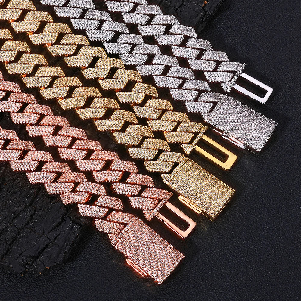 Wholesale Full Diamond Cuban Necklace Hip Hop Jewelry Cube Zirconia Sparkling Diamond 15mm Brass Plated Rose Gold Jewelry