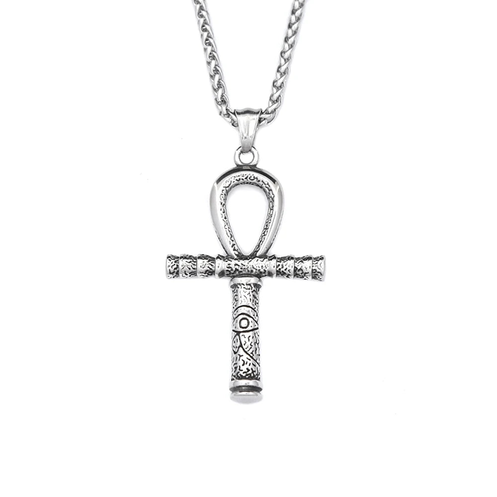 Vintage Stainless Steel Ancient Egyptian Ankh Cross Pendant Necklaces For Men Women Fashion Eye Of Horus Amulet Jewelry