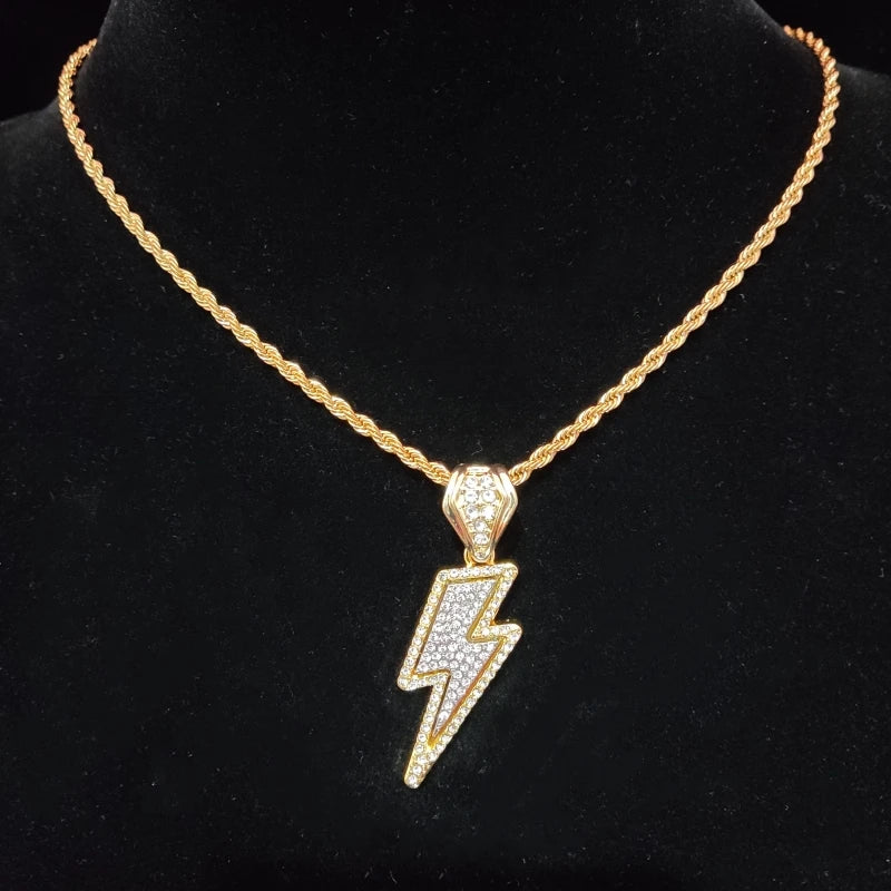Hip Hop Lightning Pendant Necklace with 4mm Zircon Tennis Chain Iced out Bling HipHop Necklaces for Men Women fashion jewelry