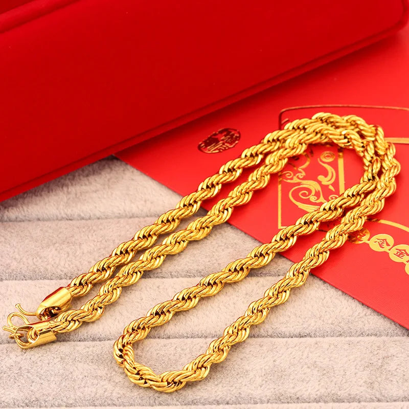 Men's 24K Gold (AU999) Bold Twisted Chain | Gold-inlaid twists, hammered texture with adjustable clasp