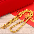 Men's 24K Gold (AU999) Bold Twisted Chain | Gold-inlaid twists, hammered texture with adjustable clasp