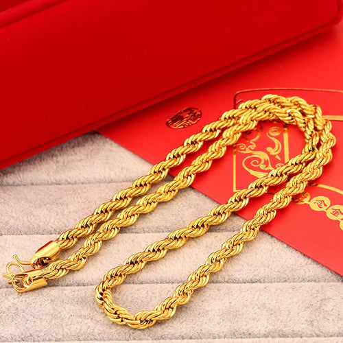 Men's 24K Gold (AU999) Bold Twisted Chain | Gold-inlaid twists, hammered texture with adjustable clasp