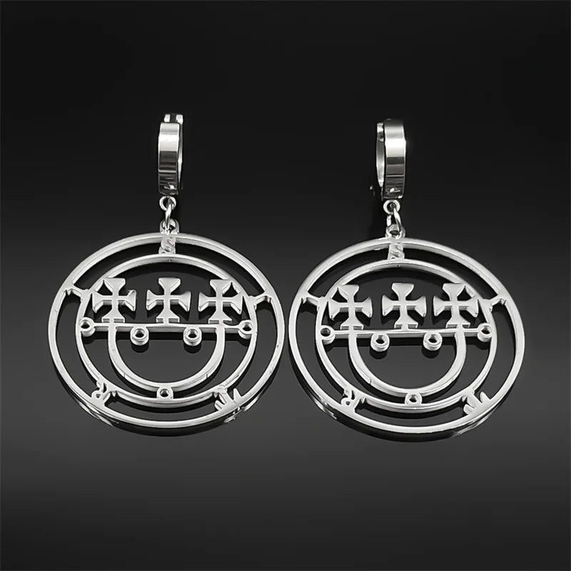 Baphomet Steel Earrings Sigeal Sigil Lucifer Dangle