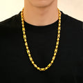 Rice Pattern Carved Necklace Men's 24K Gold AU999 - Thick gold chain for men, striking look for business banquets