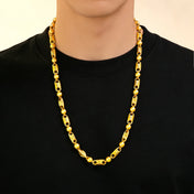 Gold-Tone Rice Pattern Carved Chain Necklace