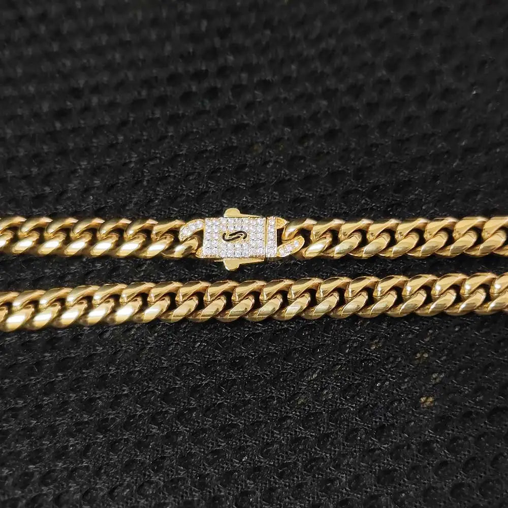 Gold Cuban Chain Necklace Iced Out 8MM Diamond Clasp