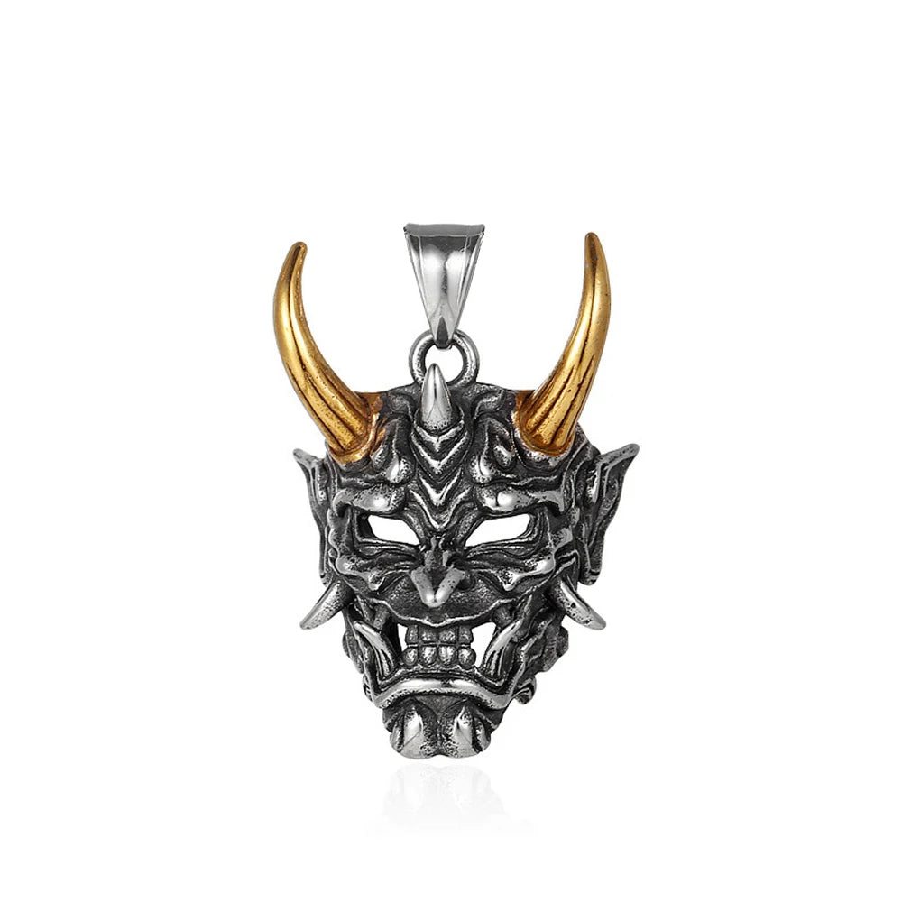 Gothic Retro Stainless Steel Ghost Mask Pendant Necklace For Men Boys Punk Fashion Skull Necklaces Jewelry Horror