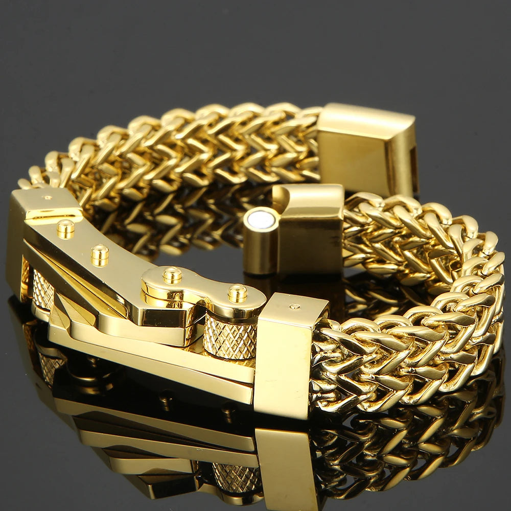 Bike Chain Man Bracelet for Men Gold Color Stainless Steel Link Men's Wrist Bracelets On Hand Jewelry Accessories