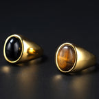 Stone Inlay Ring — Black Gold Silver, 316L Stainless Steel